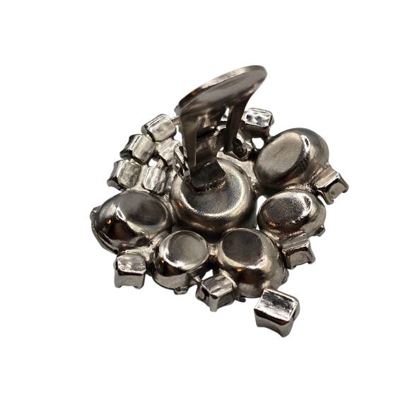 Vintage Bridal Prom Earrings Clip On Cluster Rhinestones Crystal Jewelry - Picture 5 of 9